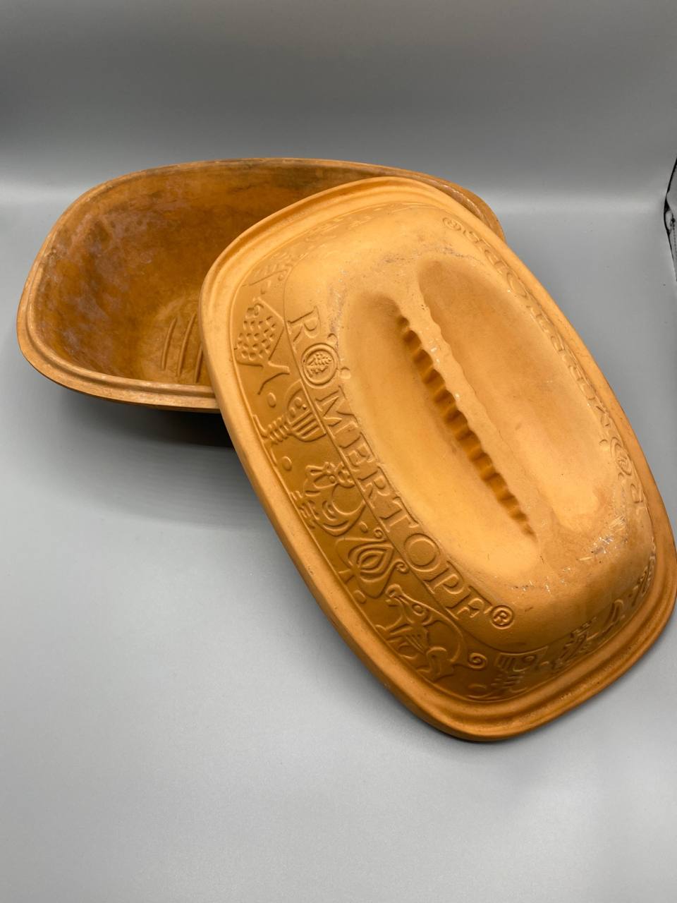 Cocotte Römertopf en terre cuite – Grande taille ovale – Cuisson vapeur vintage