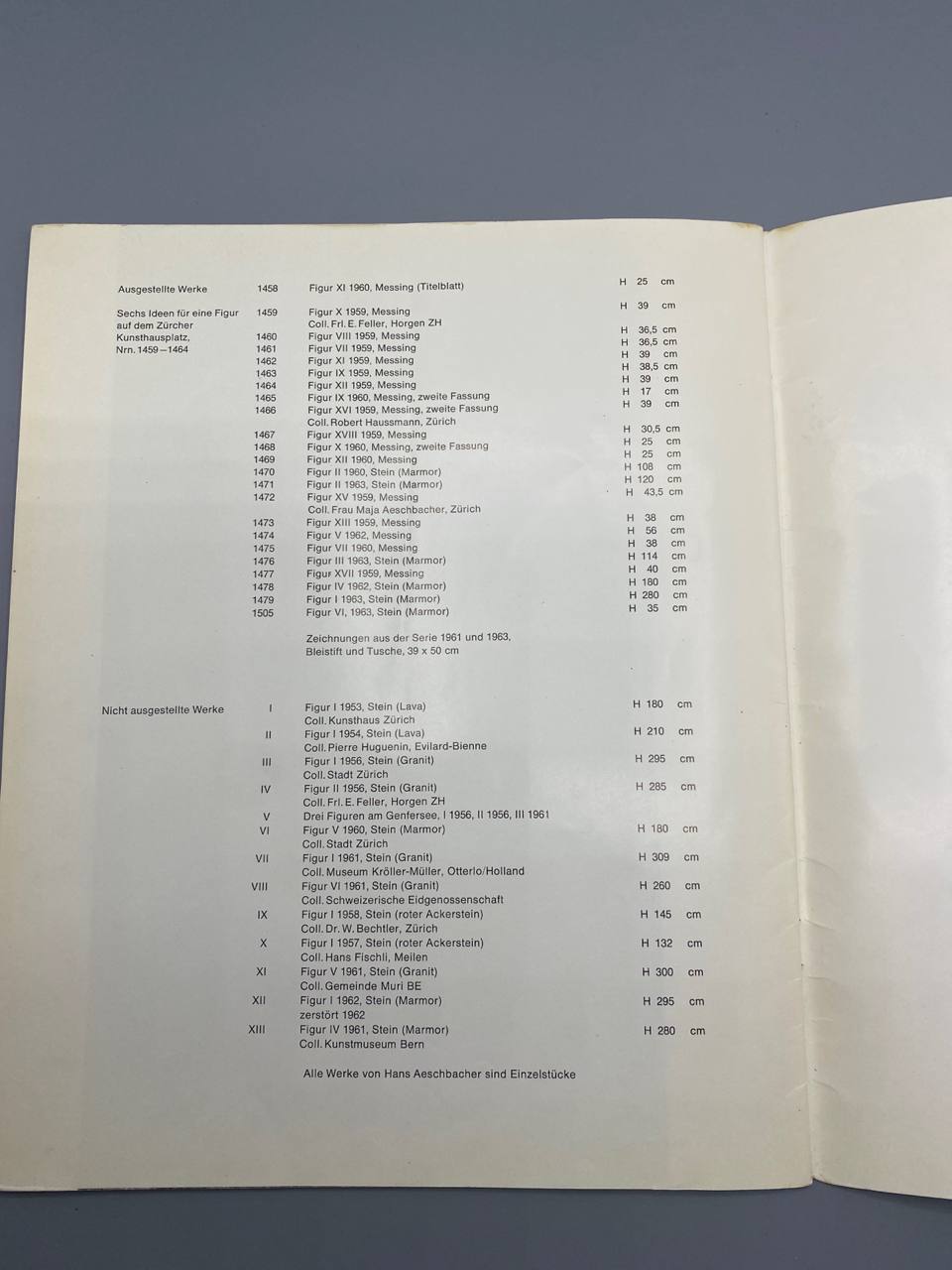 HANS AESCHBACHER – Catalogue d'exposition original Zurich 1963 – Galerie Charles Lienhard
