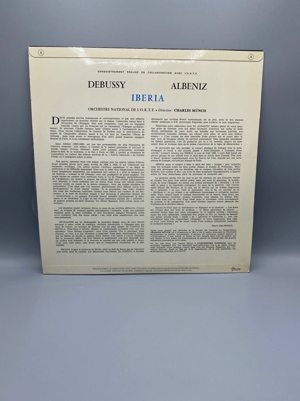 IBERIA – Debussy / Albéniz – Charles Münch – Orchestre National O.R.T.F. – 33 tours Concert Hall
