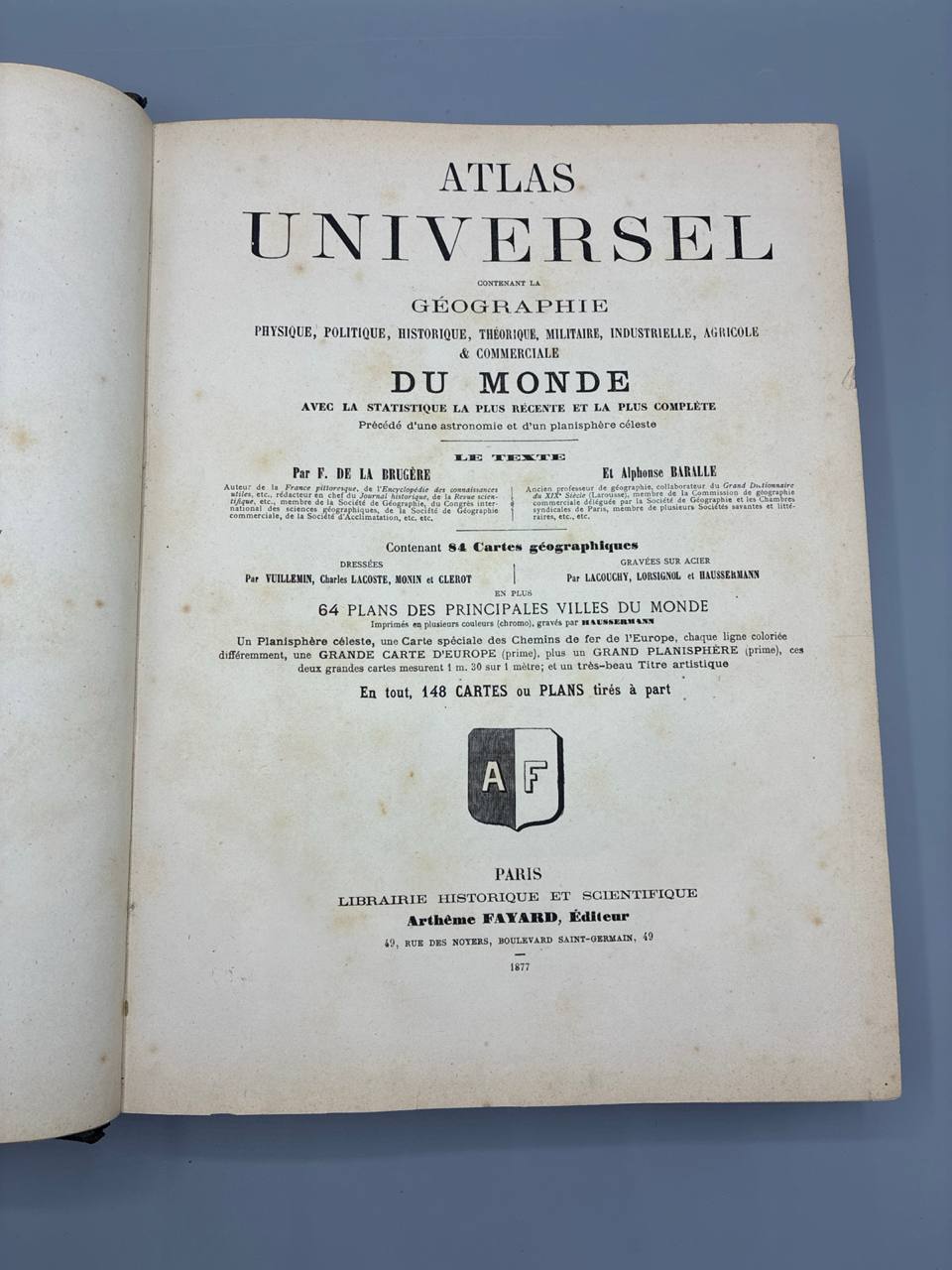 Atlas Universel de Geographie – F. de la Brugere et A. Baralle – Artheme Fayard, 1877