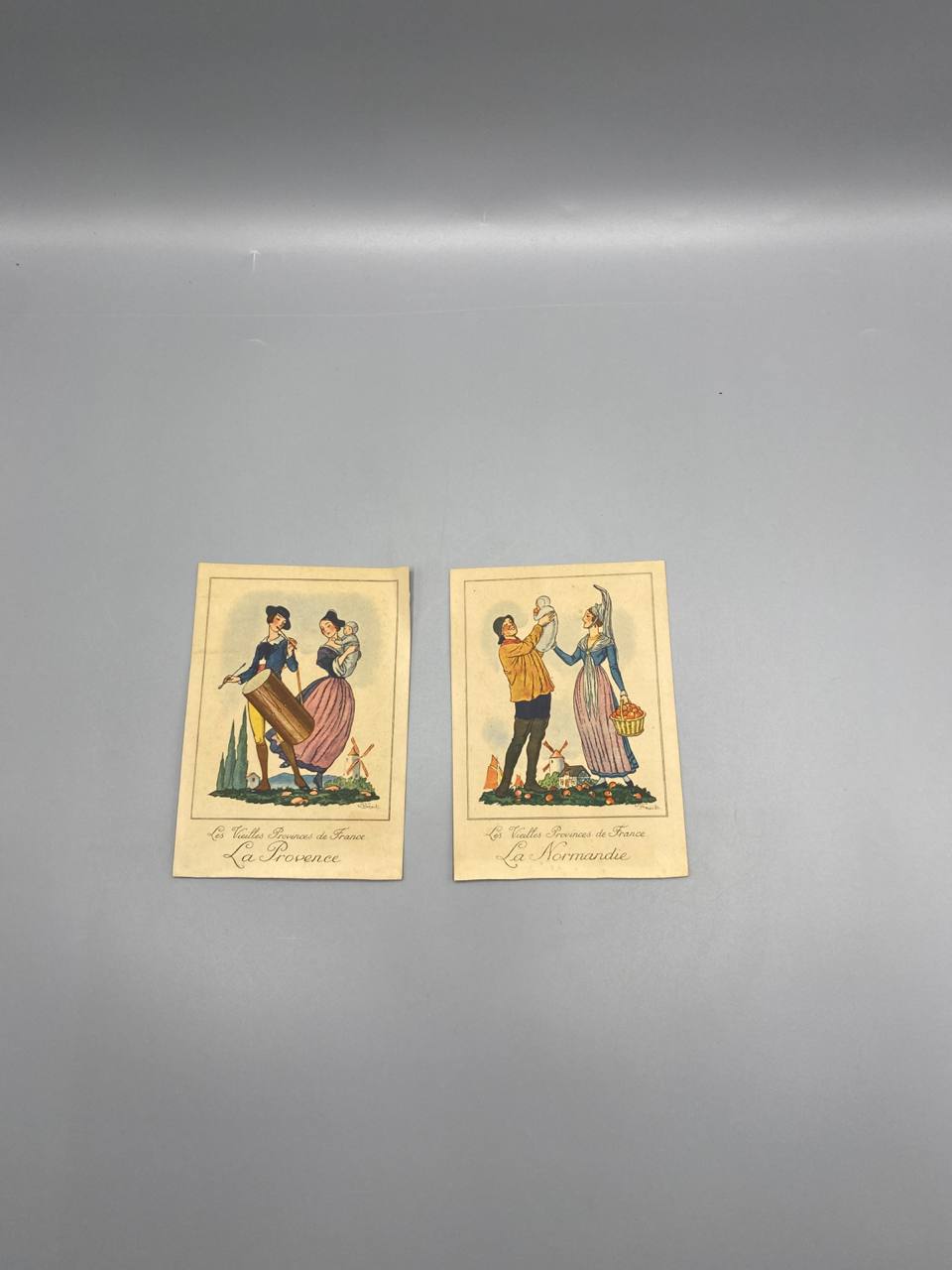 2 chromos publicitaires Farines Jammet Vieilles Provinces de France Provence Normandie