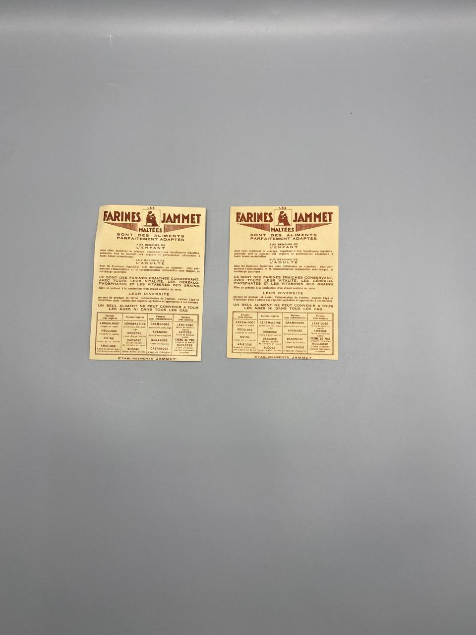 2 chromos publicitaires Farines Jammet Vieilles Provinces de France Provence Normandie