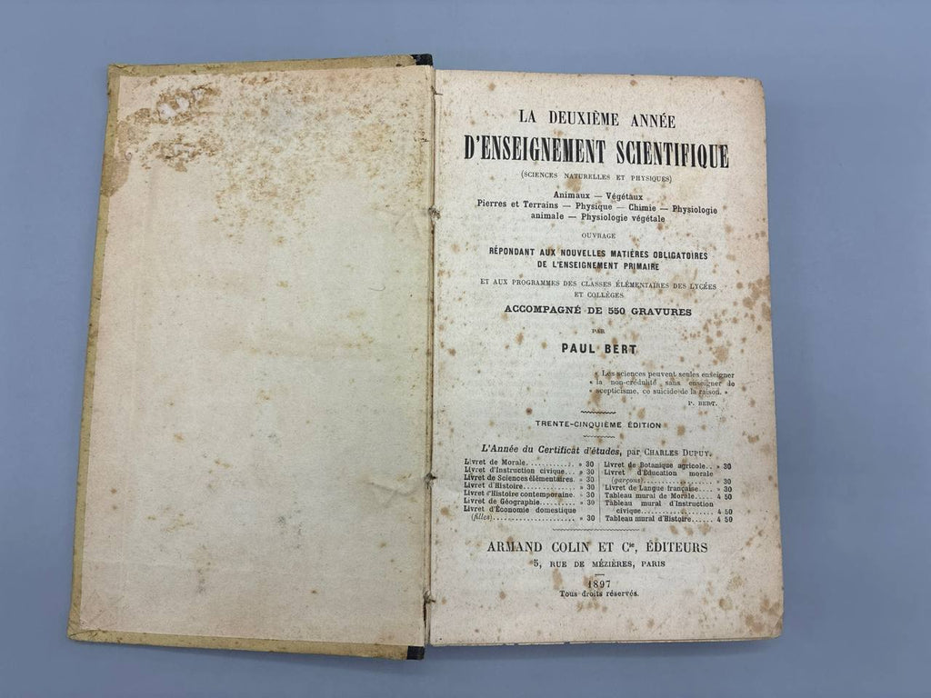 Paul Bert – La Deuxième Année d'Enseignement Scientifique – Armand Colin 1897