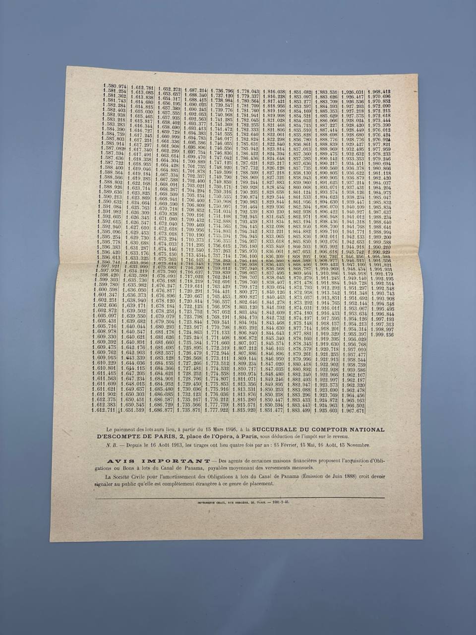 Lot de 6 livrets de tirages Canal de Panama, obligations et bons à lots, 1944-1946