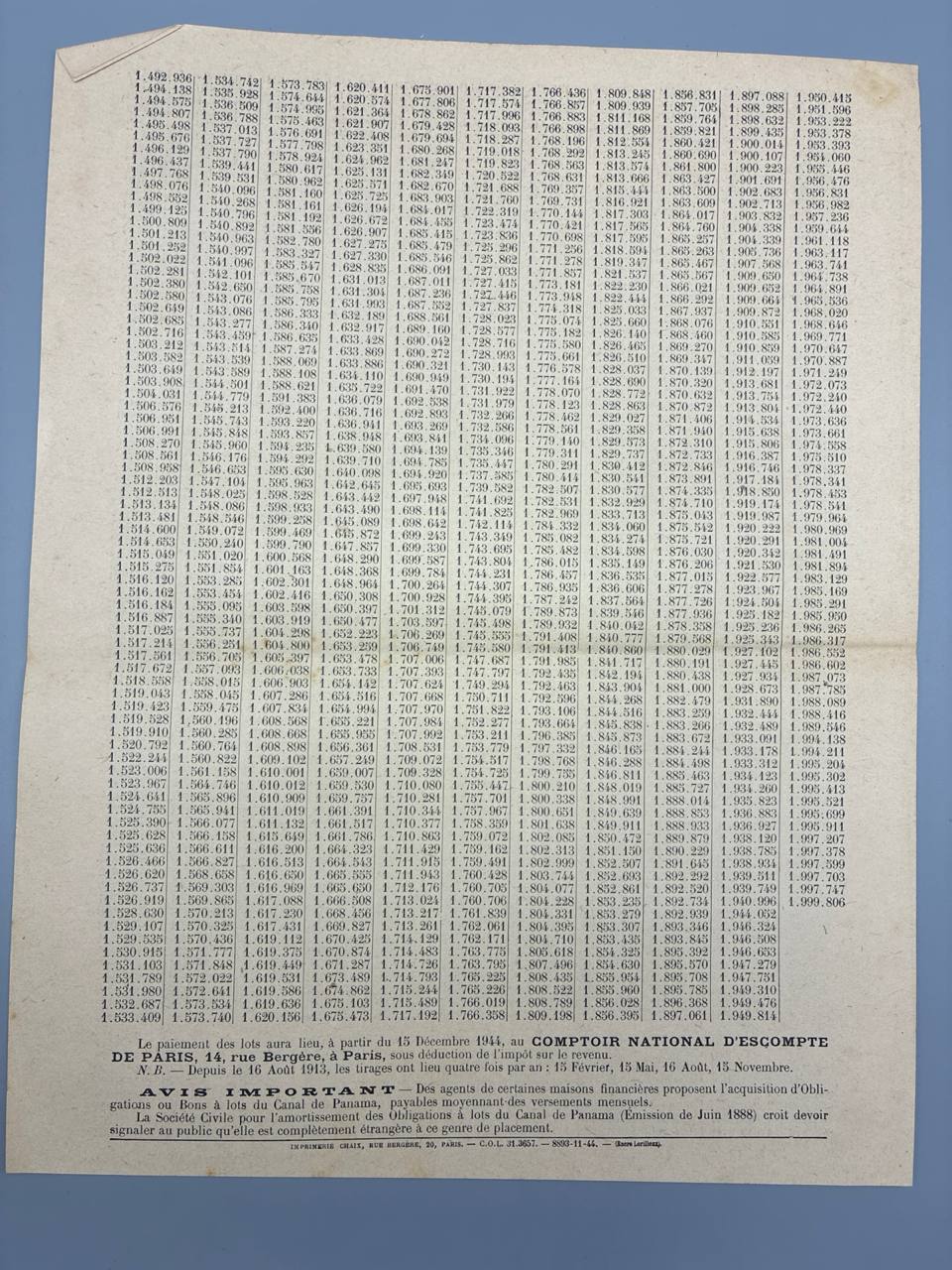 Lot de 6 livrets de tirages Canal de Panama, obligations et bons à lots, 1944-1946