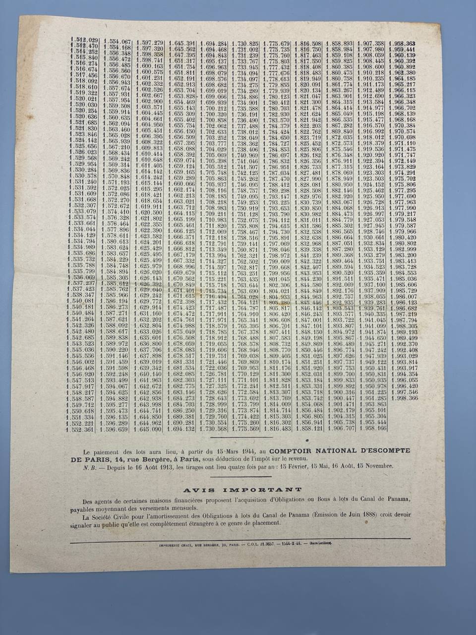Lot de 6 livrets de tirages Canal de Panama, obligations et bons à lots, 1944-1946