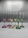 Service de 6 flûtes à champagne en verre soufflé multicolore – Filet or – Bohême