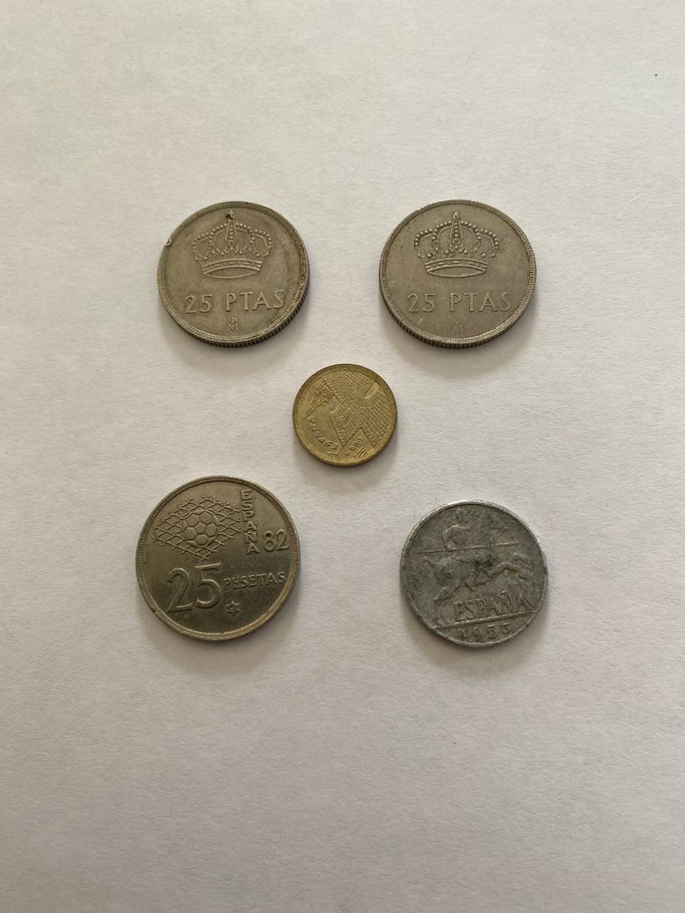 Lot de 5 monnaies espagnoles anciennes – Pesetas et centimos
