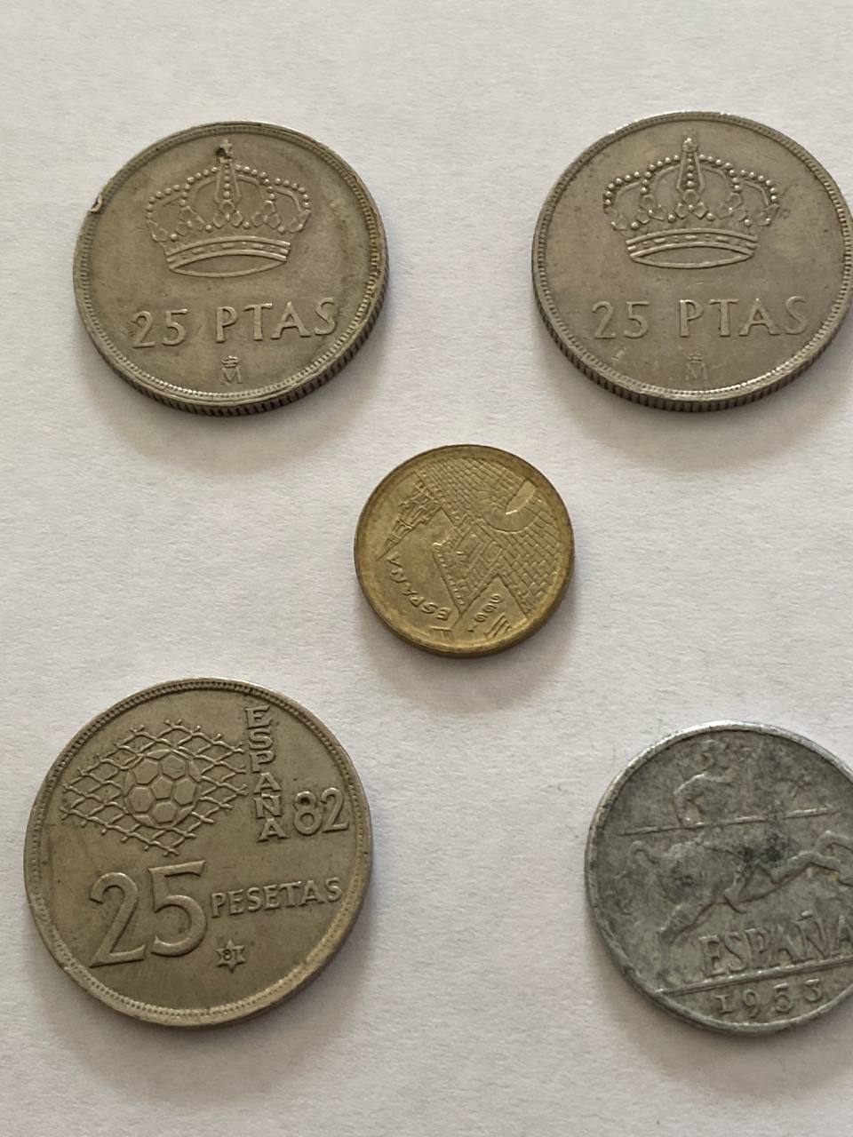Lot de 5 monnaies espagnoles anciennes – Pesetas et centimos