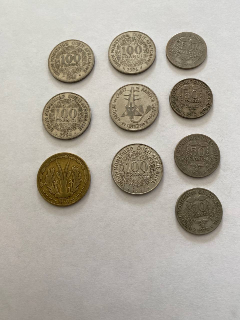 Lot de 9 monnaies anciennes d'Afrique de l'Ouest – Francs CFA 1970-1981