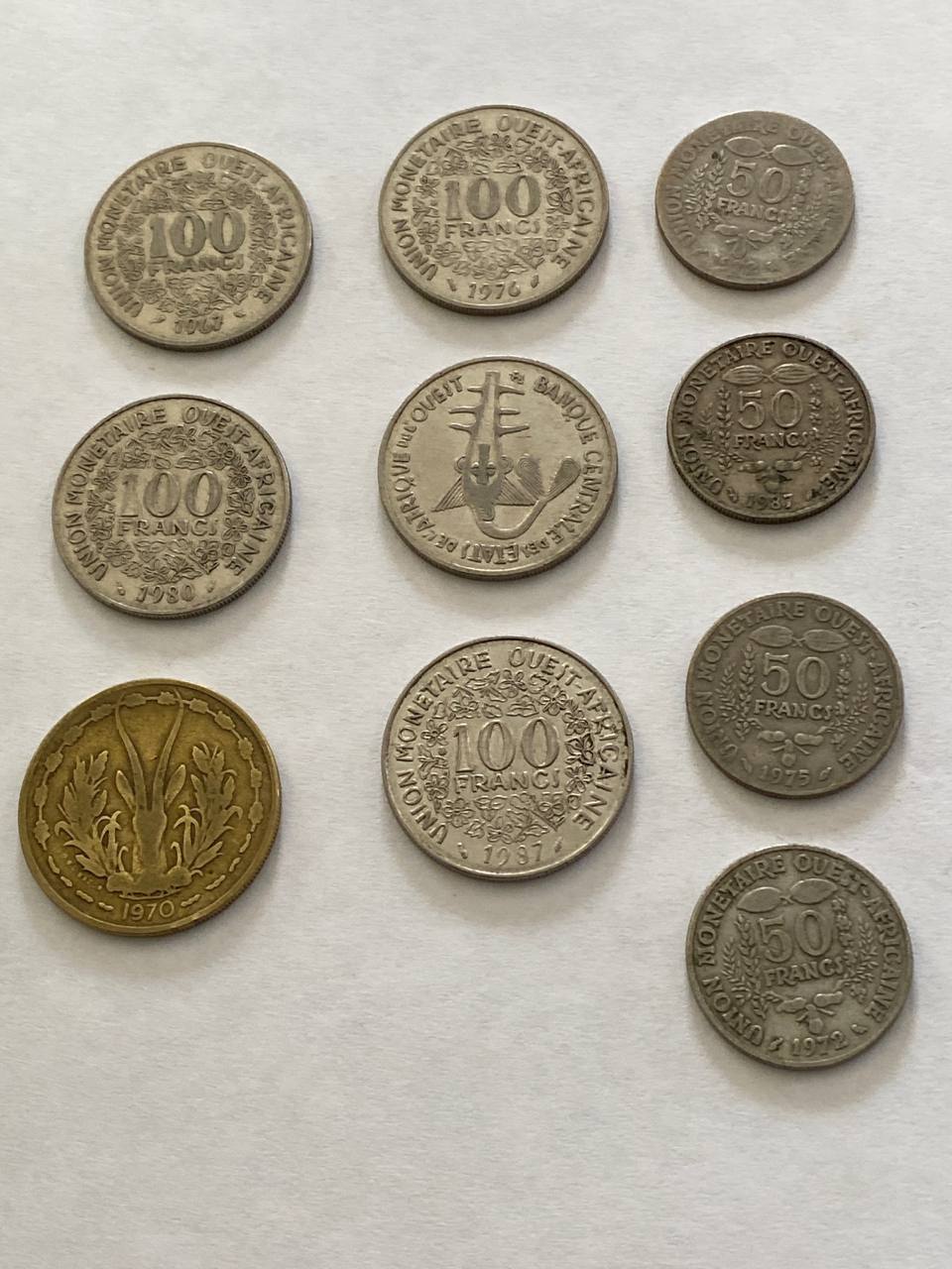 Lot de 9 monnaies anciennes d'Afrique de l'Ouest – Francs CFA 1970-1981