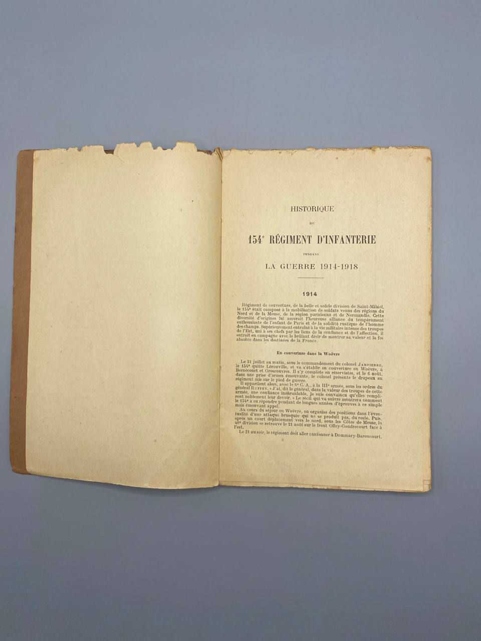 Historique du 154e Régiment d'Infanterie 1914-1918 – Pages de Gloire – Exemplaire nominatif