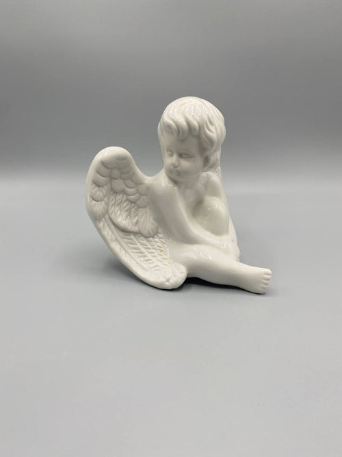 Angelot chérubin porcelaine blanche émaillée - vue de face