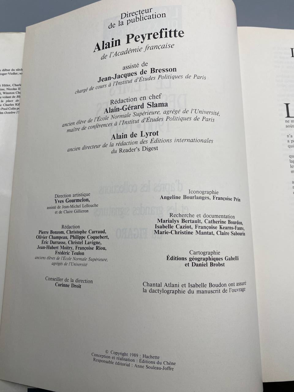 Le Temps des Guerres 1900-1945, page de direction de publication Alain Peyrefitte