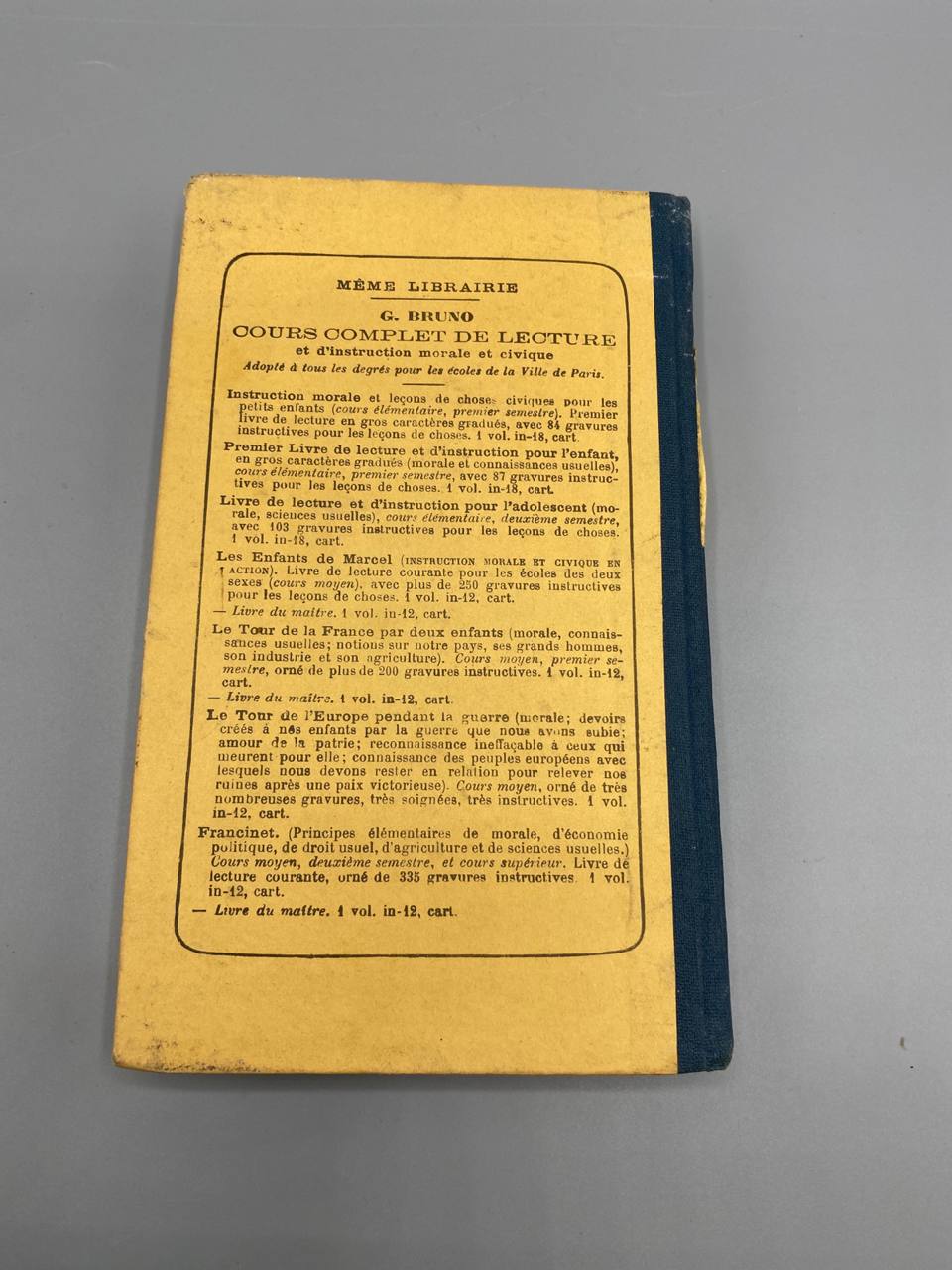 Le Tour de la France par deux enfants, quatrième de couverture, catalogue Belin