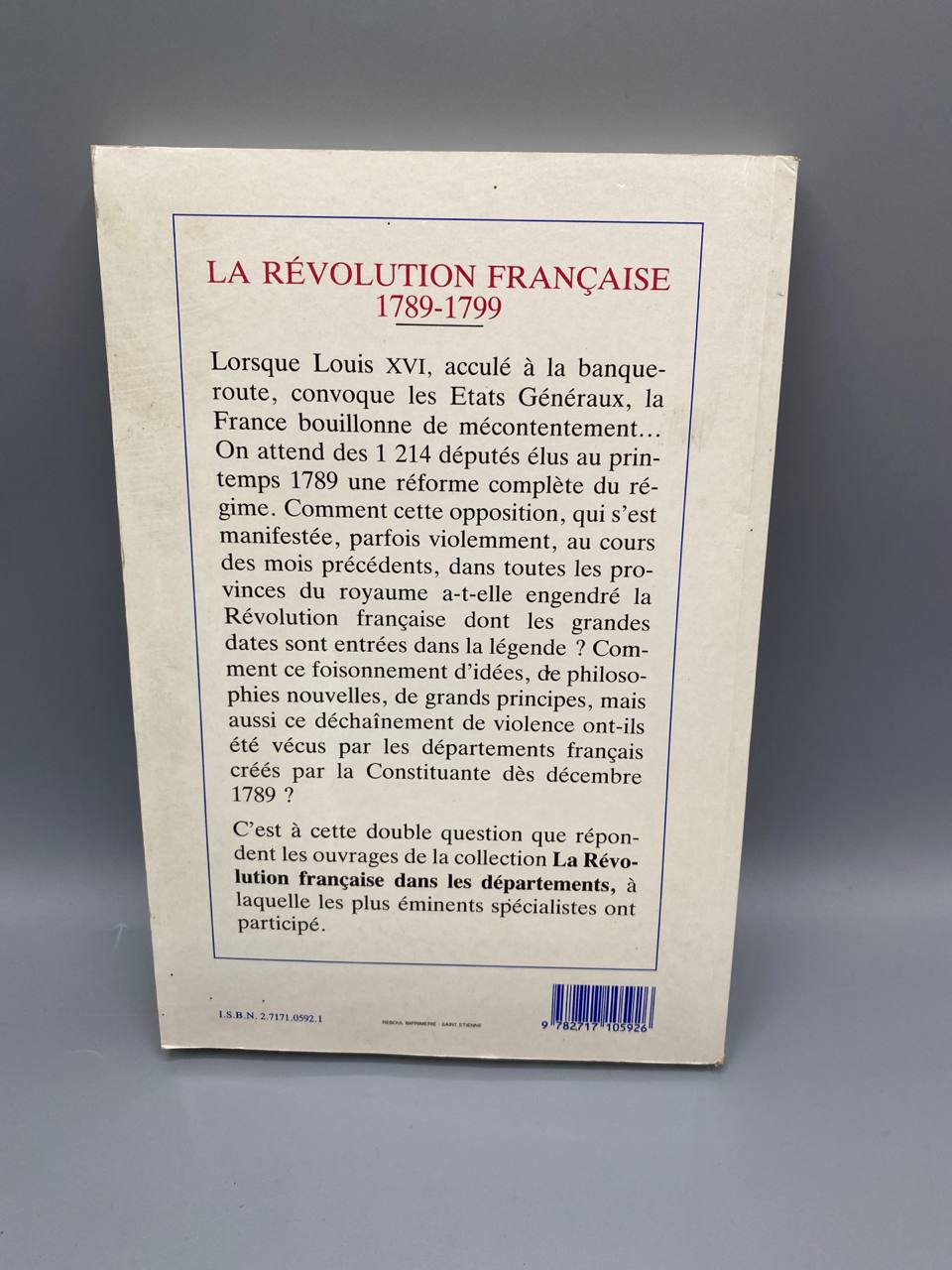 La Révolution dans l'Allier, quatrième de couverture, présentation de la collection