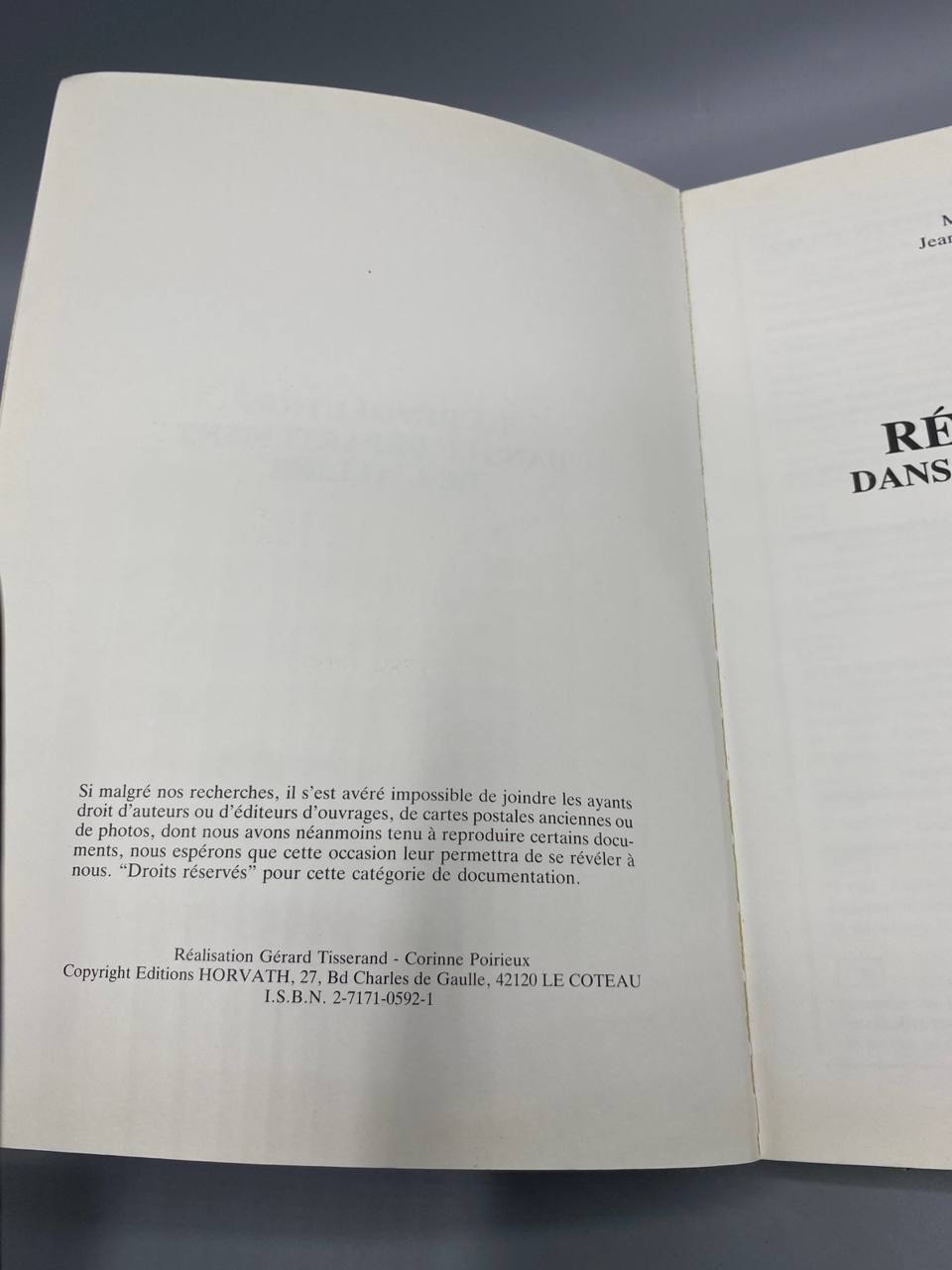 La Révolution dans l'Allier, page de titre et mentions légales, Éditions Horvath Le Coteau