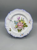 Assiette faïence Charolles – face, décor floral rose ancienne, libellules et papillon