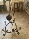 Lustre ancien bronze opaline verte - détail bras et bobèches