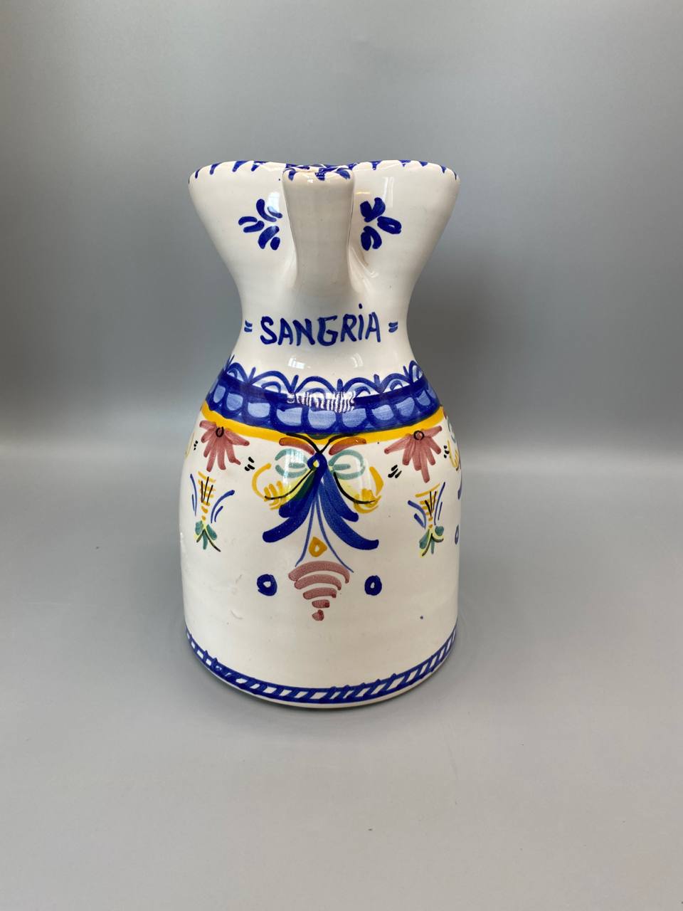 Cruche sangria faïence espagnole face inscription Sangria décor floral