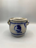 Pot à graisse grès salé décor cobalt vue de face anses latérales
