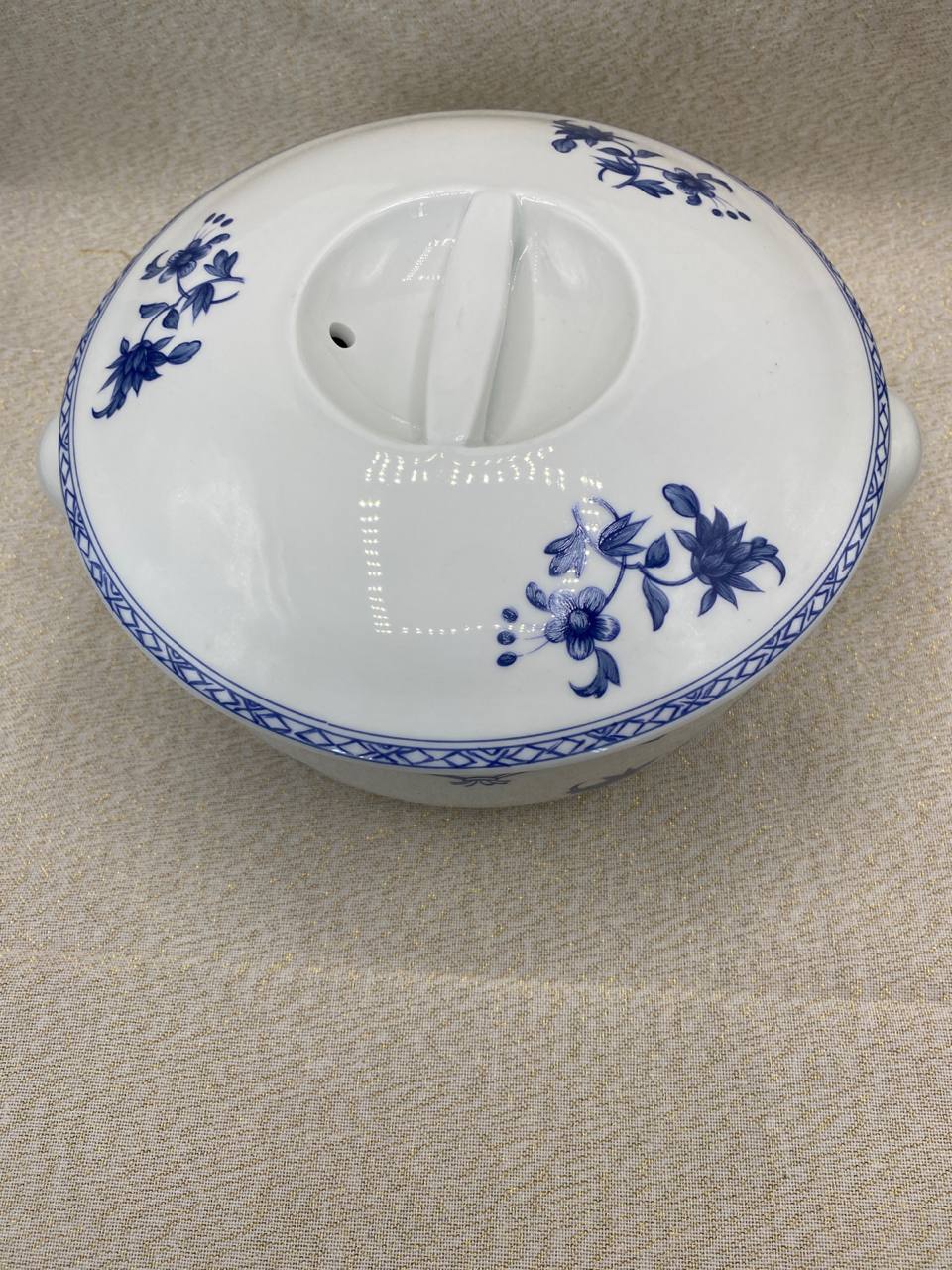 Vue de dessus couvercle soupière Porcelaine de Paris décor Vieux Chine