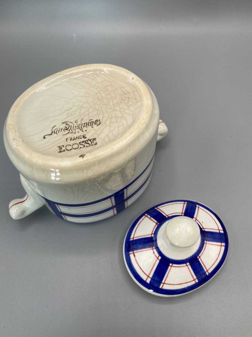 Mesure hauteur pot à sucre Sarreguemines Ecosse couvercle compris environ 12 cm