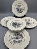 5 assiettes faïence Digoin-Sarreguemines décor Les Mois vue d'ensemble Avril Mars Juin