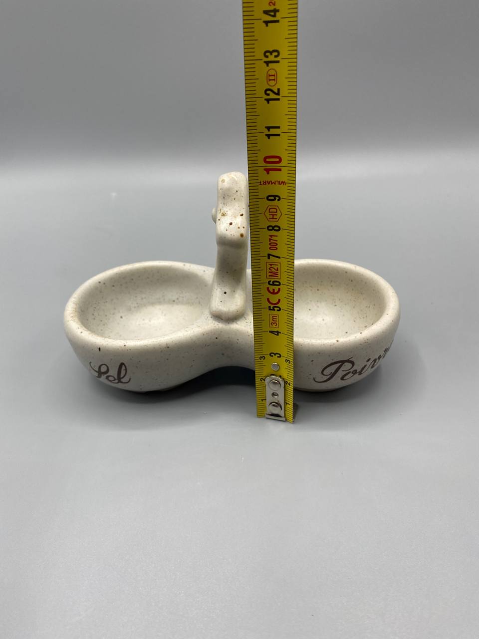 Double salière Sel et Poivre avec mètre, hauteur avec anse 8 cm