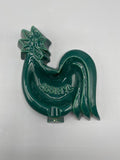 Cendrier publicitaire Assimyl coq gaulois céramique vert canard, vue de face