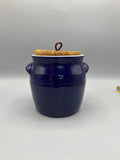 Pot faïence bleu cobalt couvercle liège – vue de face
