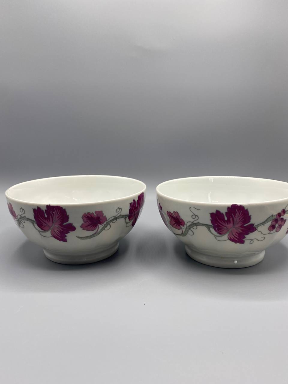 2 bols porcelaine décor vigne grappes années 1970