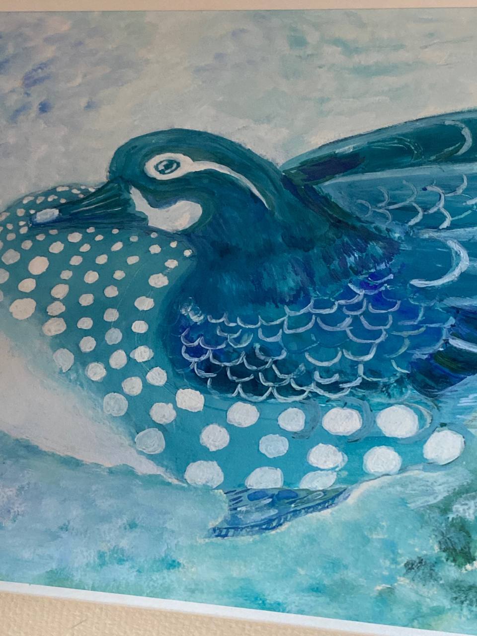 Vue de l'aquarelle encadrée avec passe-partout