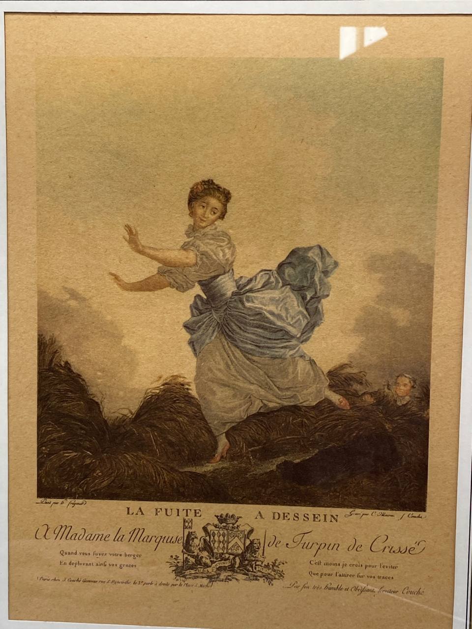 Détail planche gravée et quatrain dédicace Marquise de Turpin de Crissé