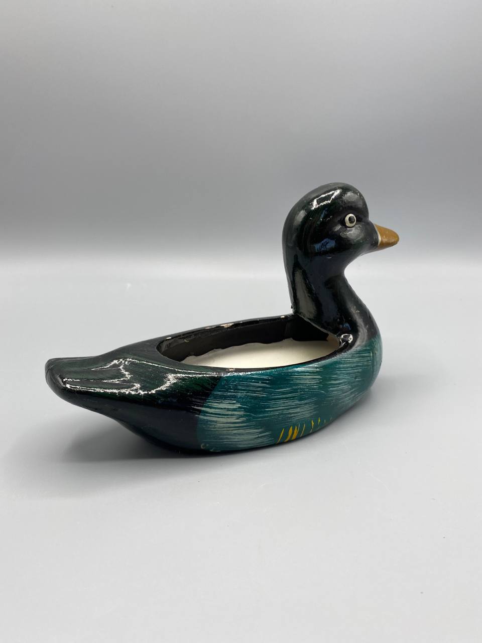Canard colvert bois sculpté, vue de profil droit