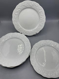 6 assiettes porcelaine Limoges blanche marli festonné fruits en relief