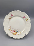 Assiette à dessert porcelaine Elite France, décor floral roses et fleurs bleues