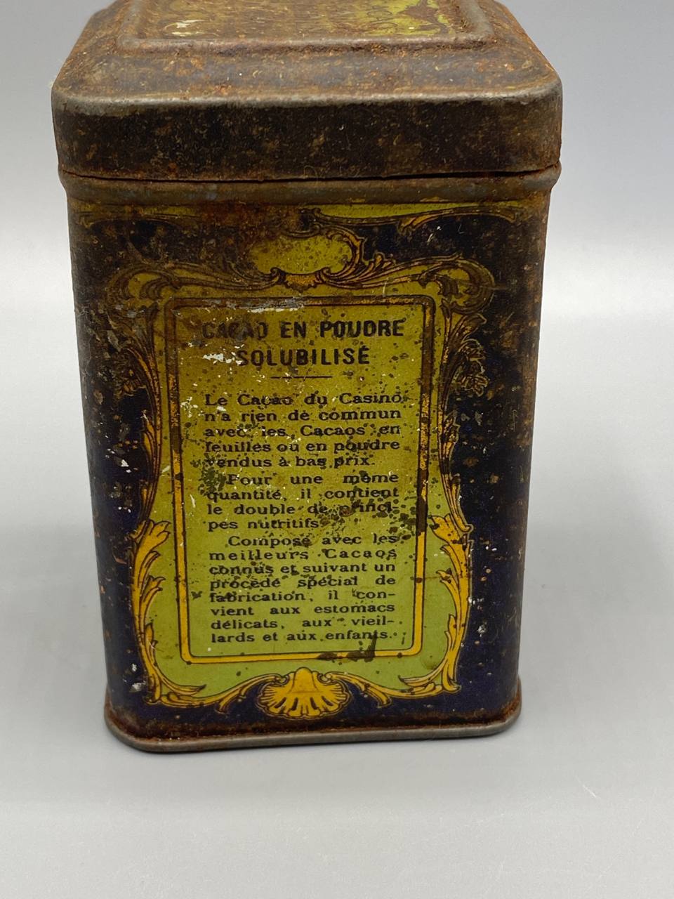 Boîte Cacao Casino – face Cacao en poudre solubilisé, texte nutritif estomacs délicats