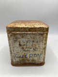 Boîte café P.D.V. – face principale, inscription Café PDV Son Mélange de Grand Luxe en lettres bleues