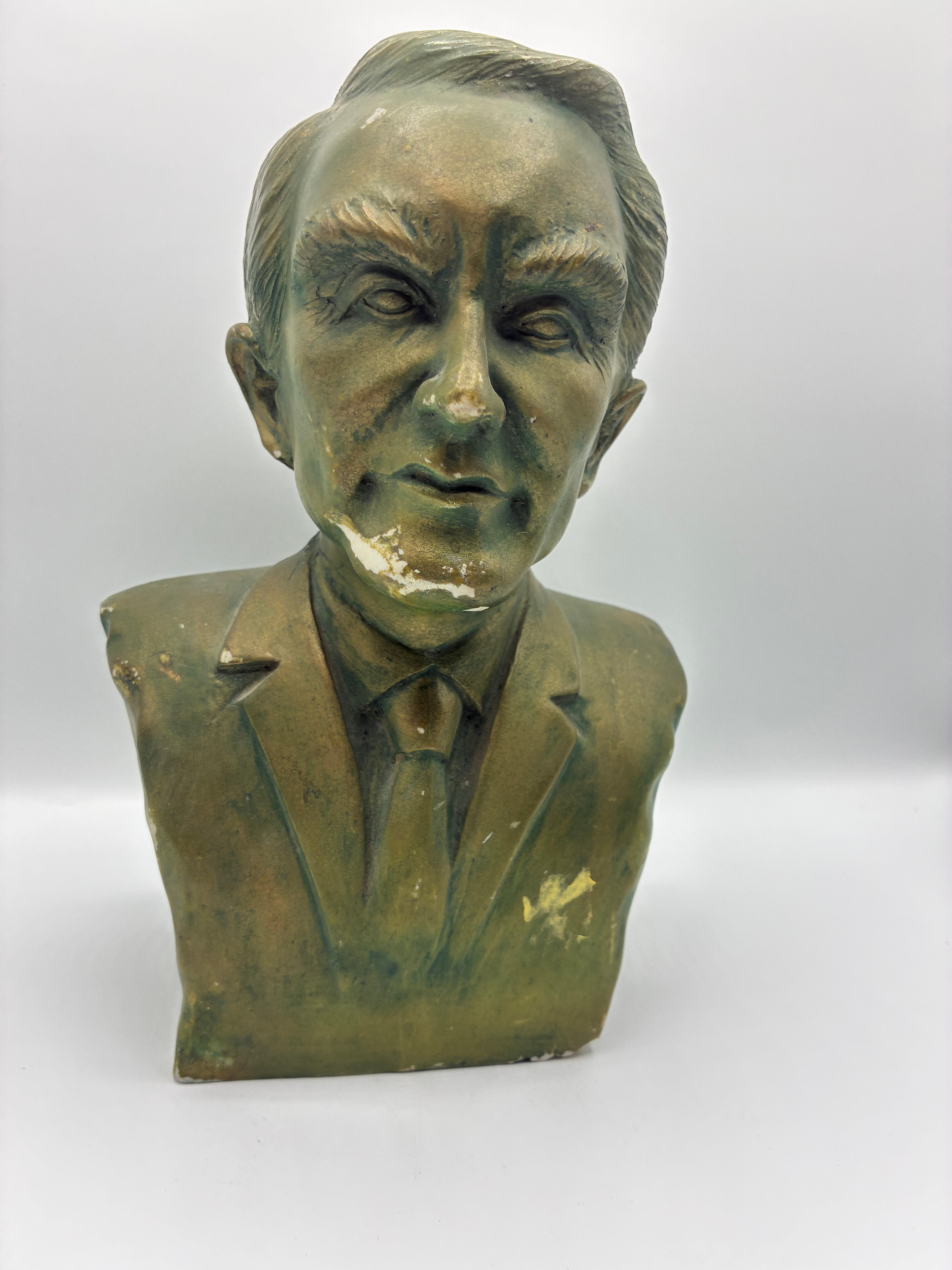 Buste en céramique signé David – Coimbra 1994 – Portrait d'homme patine bronze