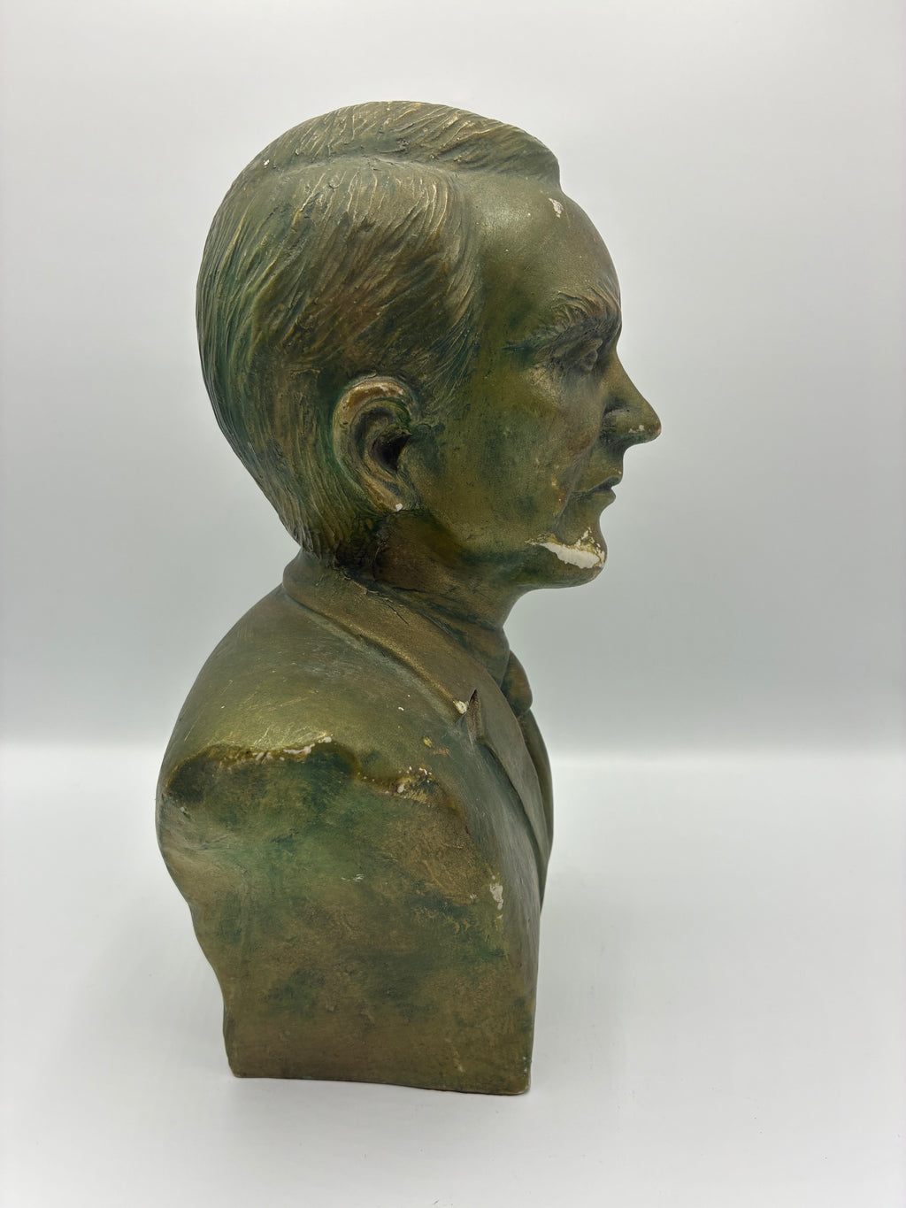 Buste en céramique signé David – Coimbra 1994 – Portrait d'homme patine bronze