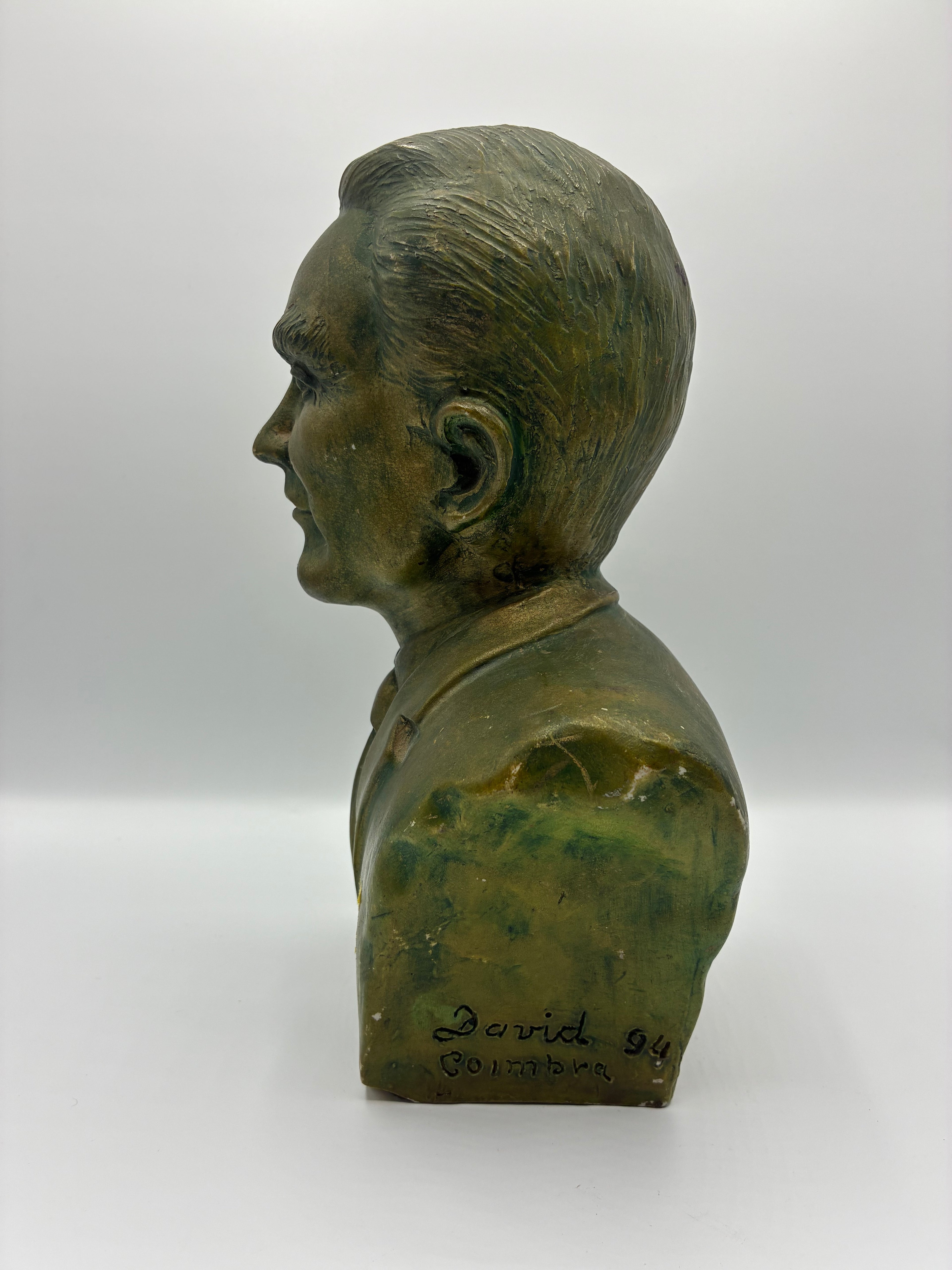 Buste en céramique signé David – Coimbra 1994 – Portrait d'homme patine bronze