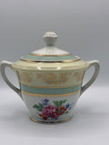 Sucrier ancien en porcelaine de Limoges – Vert céladon, or et bouquet floral – Union Céramique