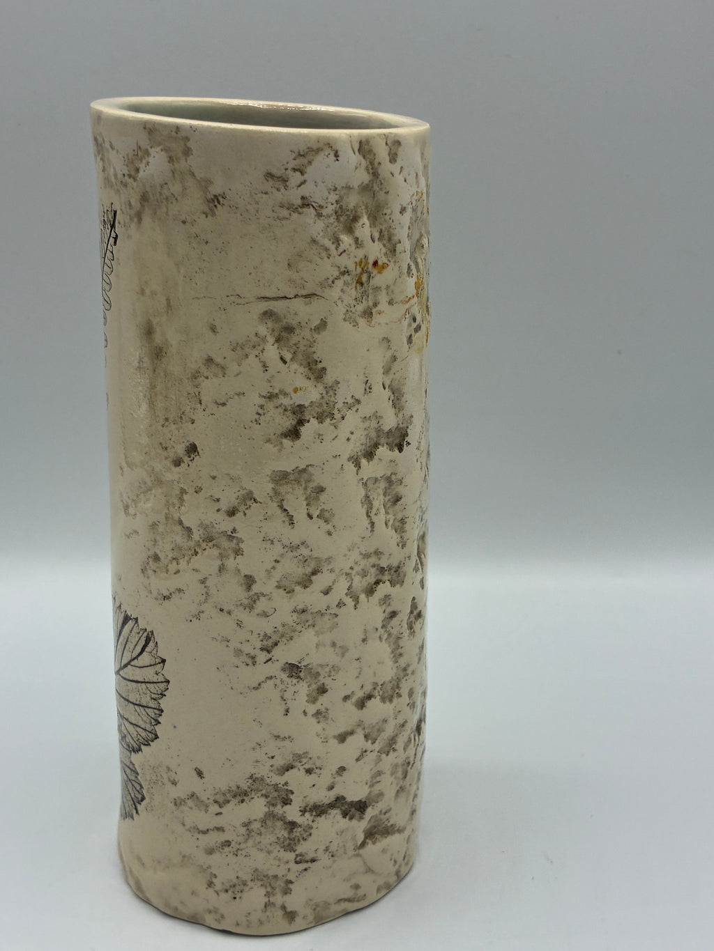 Vase céramique signé Biscarrosse – Décor botanique fougères et graminées