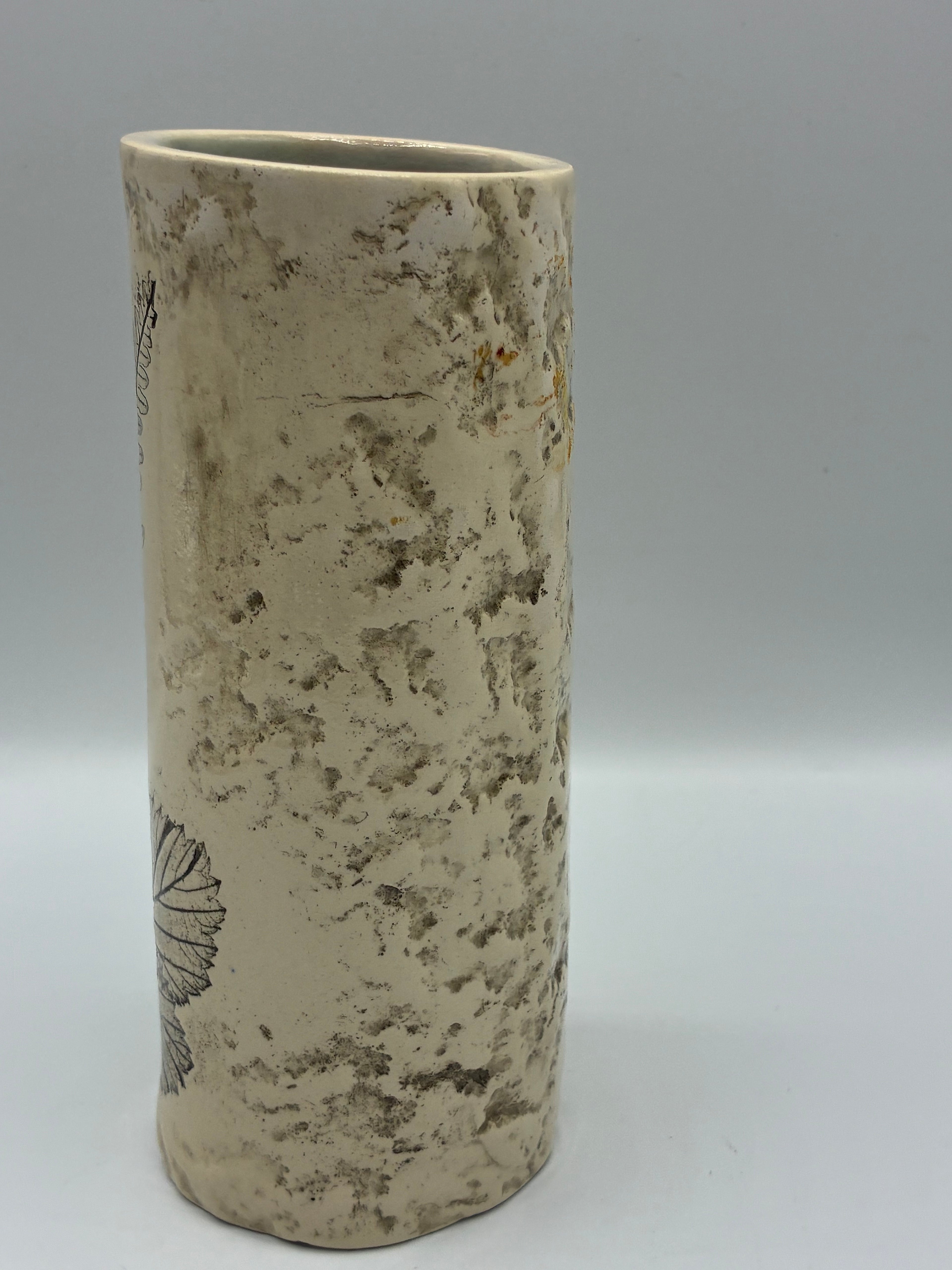 Vase céramique signé Biscarrosse – Décor botanique fougères et graminées