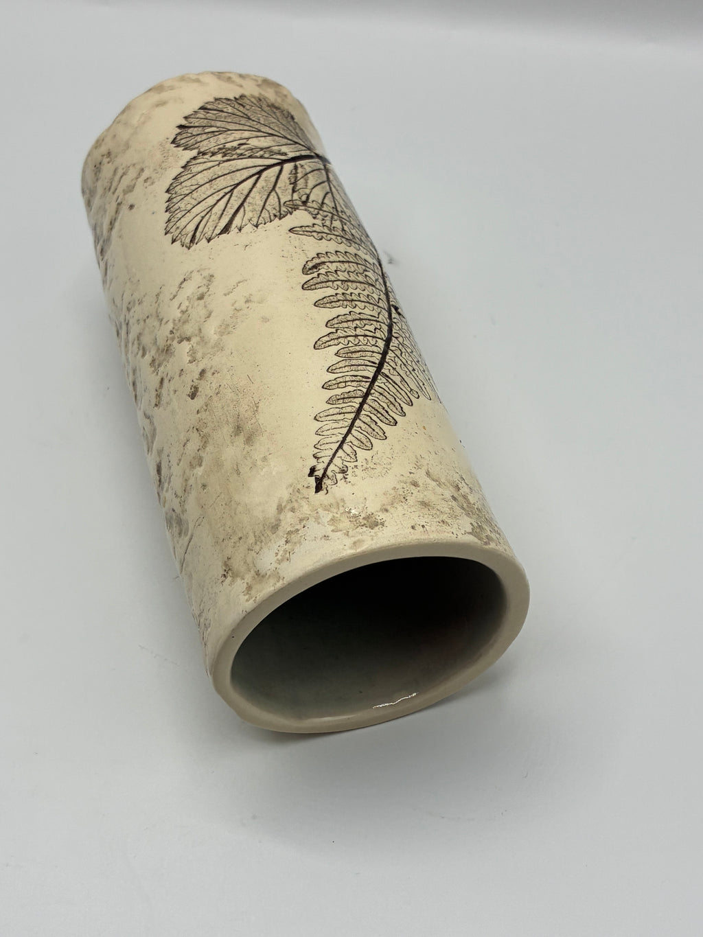 Vase céramique signé Biscarrosse – Décor botanique fougères et graminées