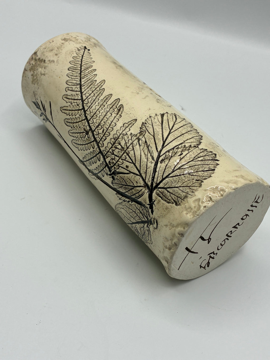 Vase céramique signé Biscarrosse – Décor botanique fougères et graminées