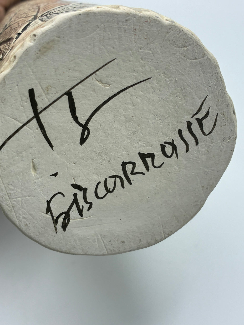 Vase céramique signé Biscarrosse – Décor botanique fougères et graminées
