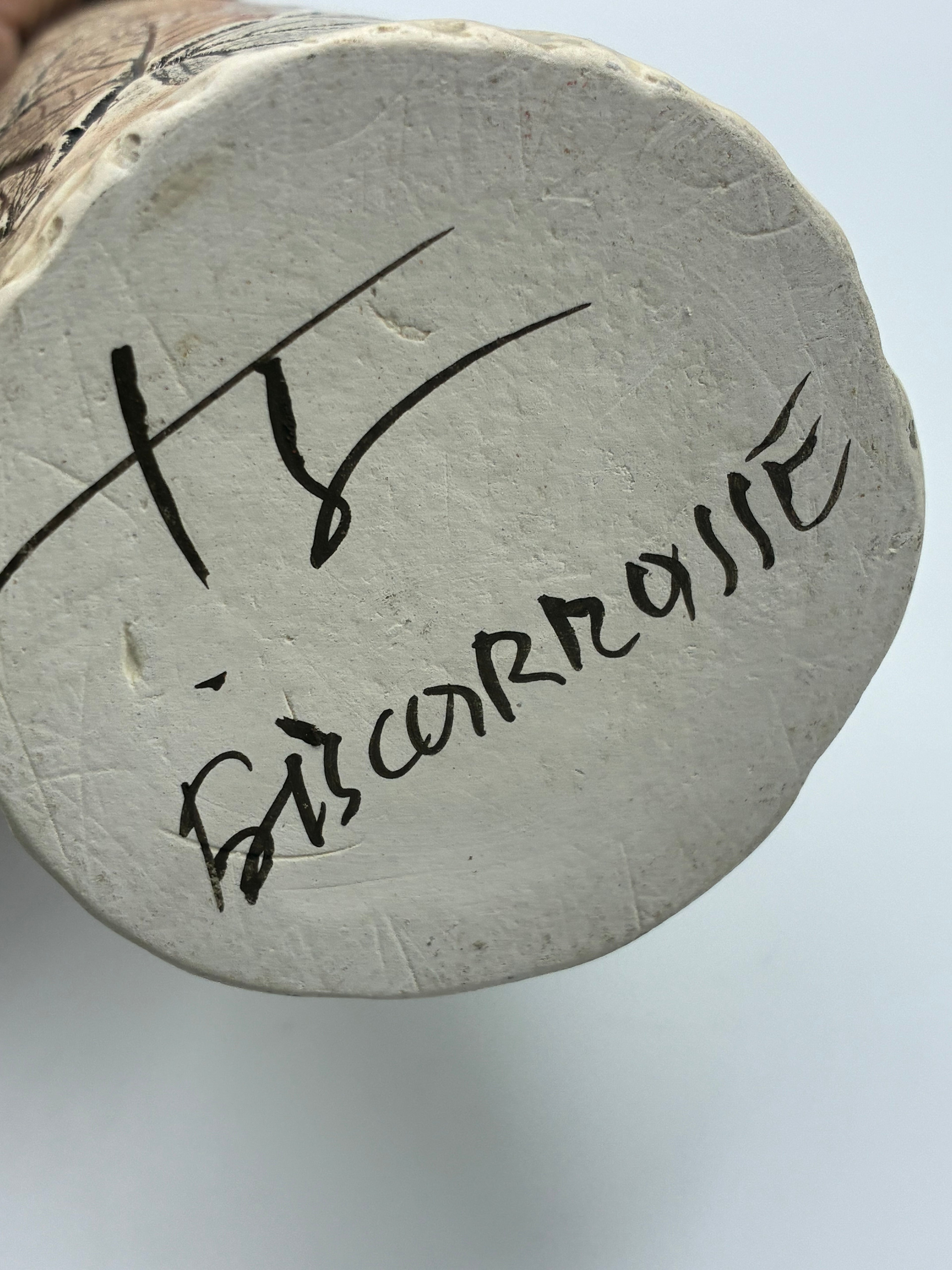 Vase céramique signé Biscarrosse – Décor botanique fougères et graminées