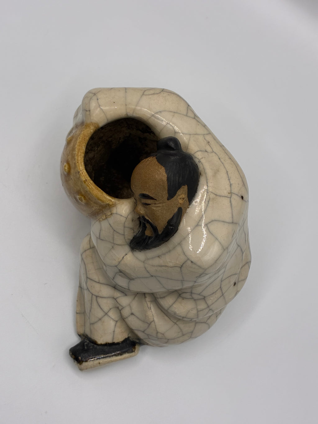Statuette chinoise Shiwan – Sage lettré en grès craquellé